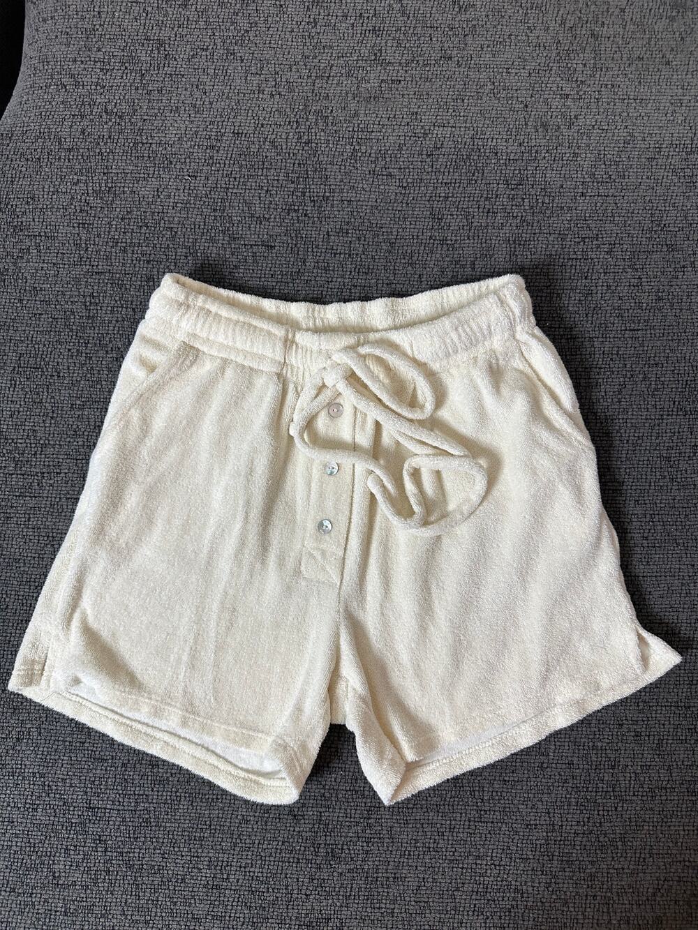 Donni. Terry Henley Shorts size XS Ivory Cream Drawstring Made in USA